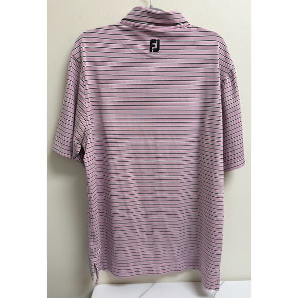FootJoy Golf Polo Shirt Men's Large Pink Black White Stripe Performance Stretch - Picture 2 of 5